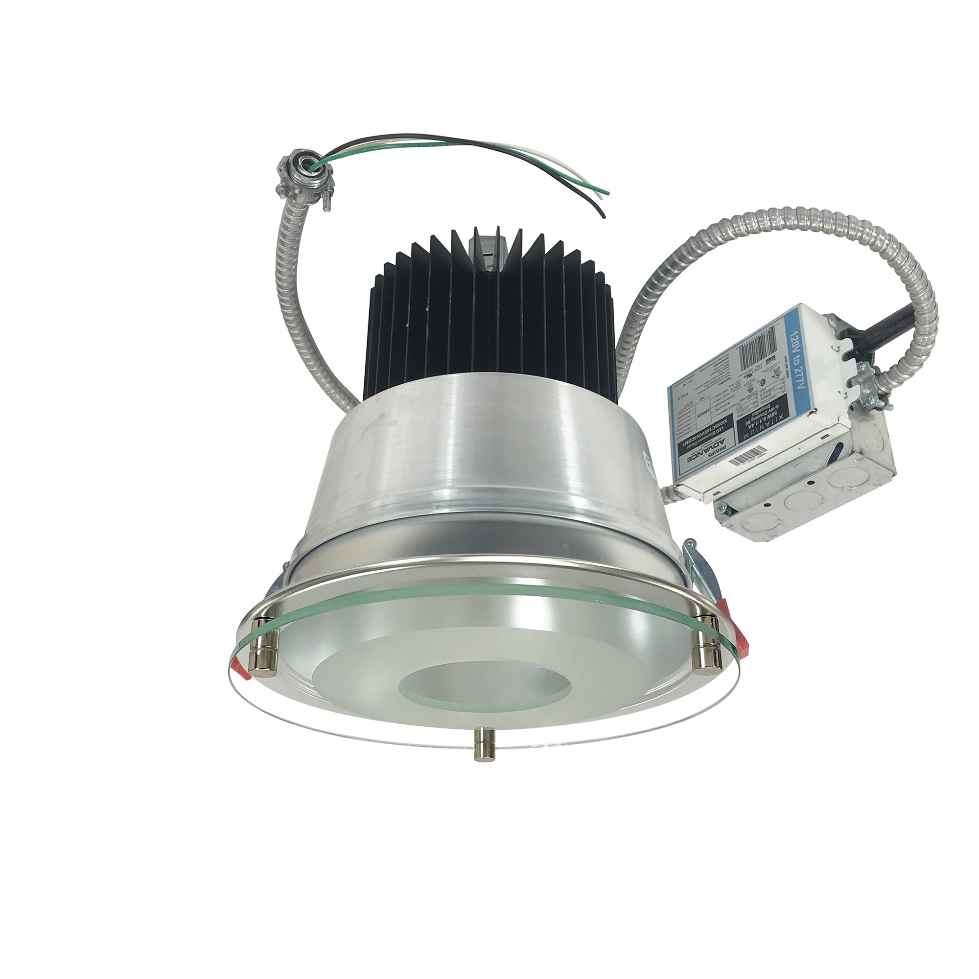 Nora Lighting NCR2-883535FE6DSF - Recessed - 8 Inch Sapphire II Retrofit Deco Glass Reflector, 3500lm, 46W, 3500K, 60-Degrees Flood, 120-277V 0-10V Dimming, Clear Diffused Self Flanged