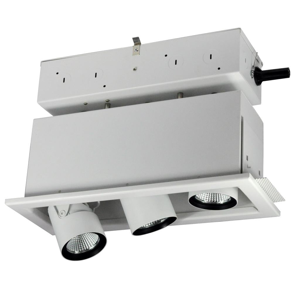 Nora Lighting NMRTLGPD-13D6L2027FW Pull-Down LED Trimless 3-Head MLS, 30W 2100lm per Head, Flood, 2700K, White, 120-277VV 0-10V Dimming
