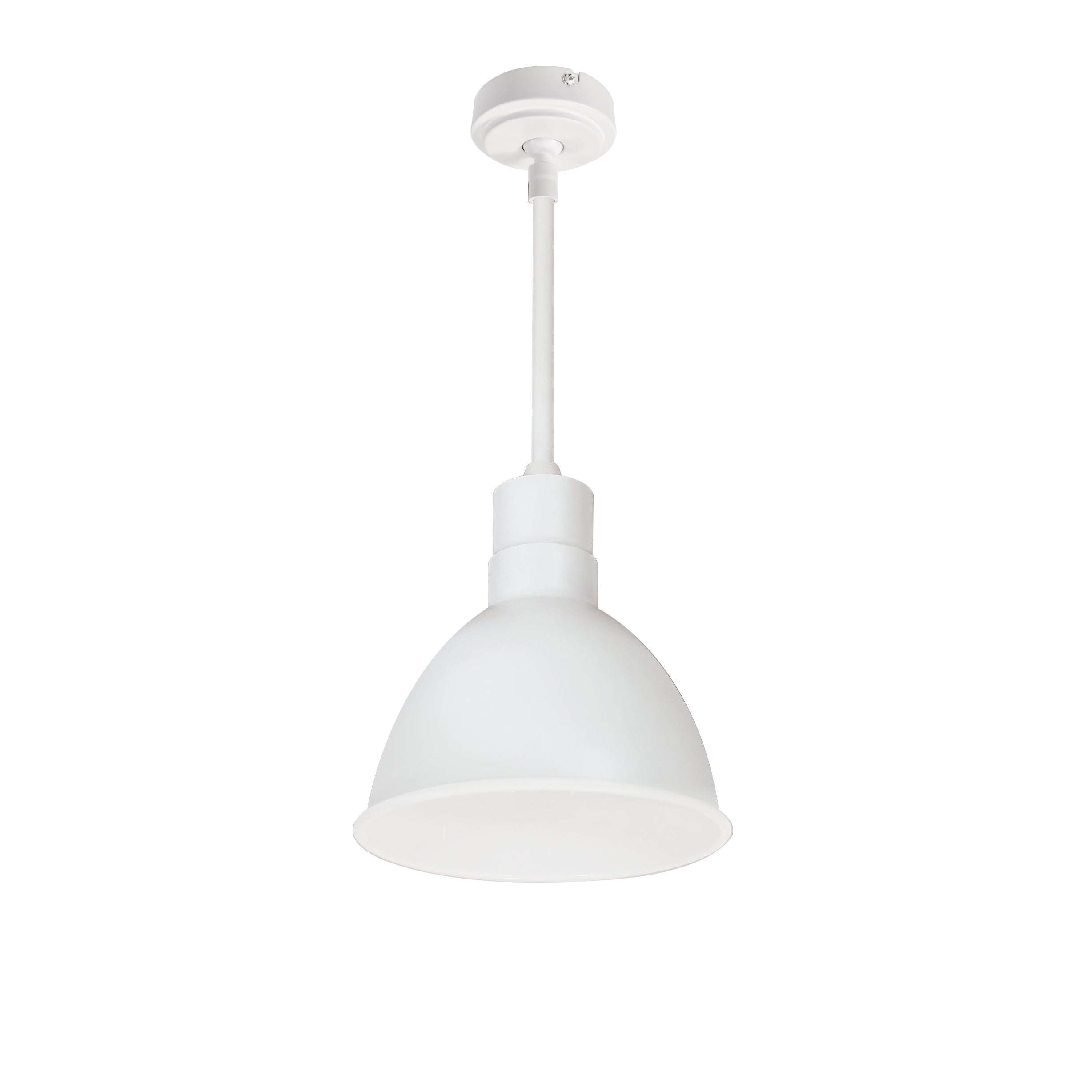 Nora Lighting NRLM-8ST1040WWLE4/48 - Recessed - 8 Inch RLM 48 Inch Stem Mounted LED Shade, 1200lm, 4000K, White, 120V 0-10V/Triac/ELV & 277V 0-10V Dimming